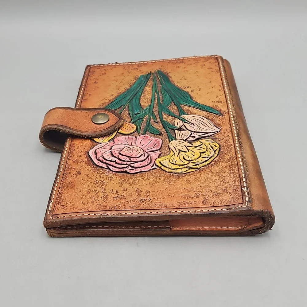 Hand Tooled & Painted Journel Cover Heavy Duty Leather Roses Flowers